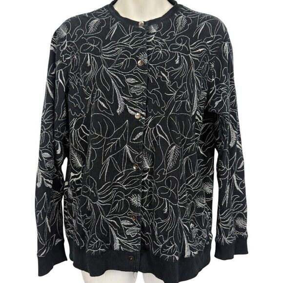 Chicos Design Womens Black All Over Embroidered Button Up Cotton Jacket sz 1/ M - Picture 1 of 16